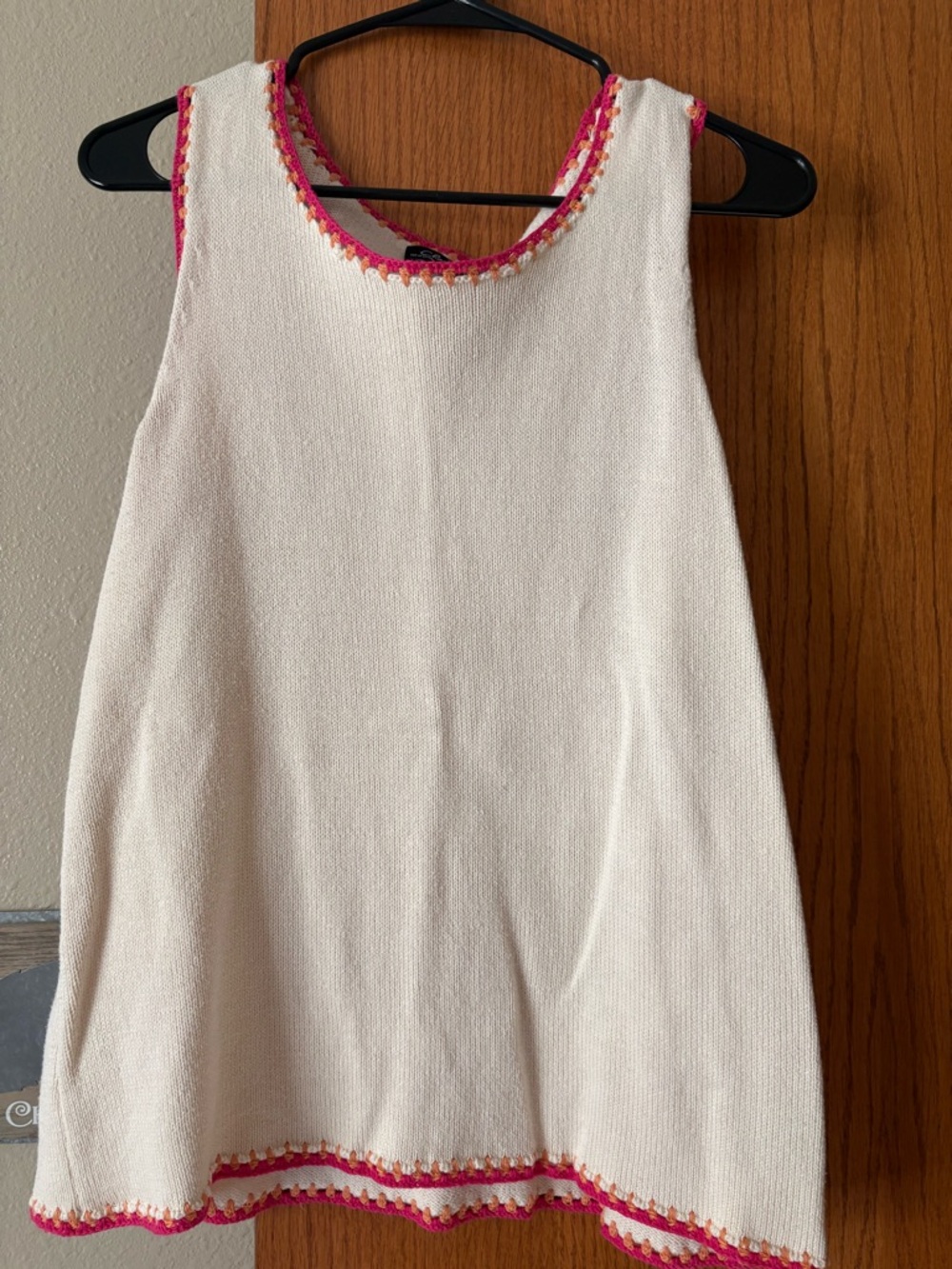 Charlie B Cream Knit Top with Pink and Orange Crochet Trim